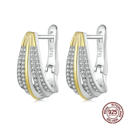 Sparkling Two-tone CZ Hoop Earrings