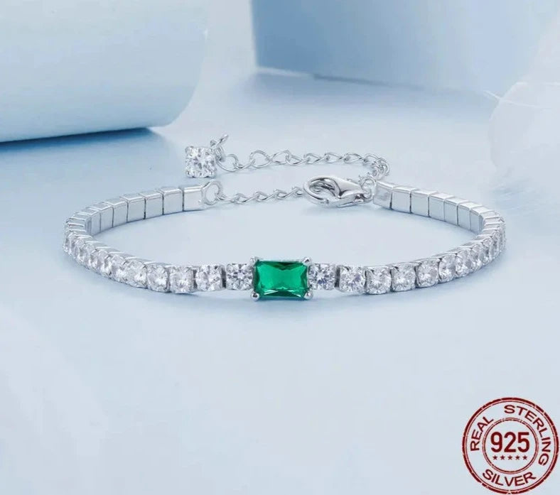 925 Sterling Silver Green Cubic Zirconia Bracelet