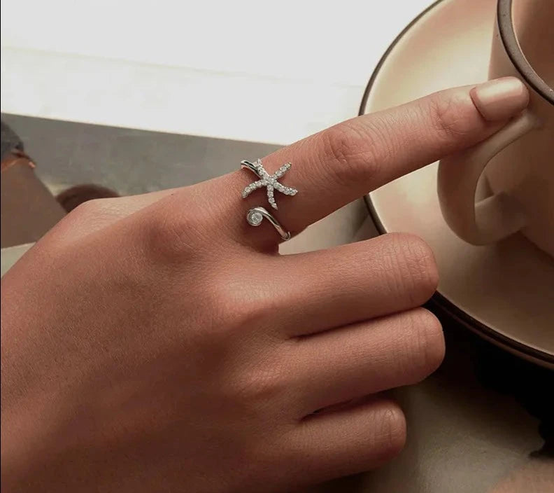 925 Sterling Silver Simple Starfish Adjustable Ring