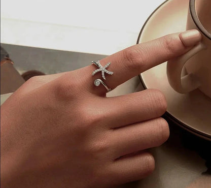 925 Sterling Silver Simple Starfish Adjustable Ring