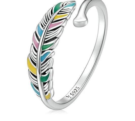 925 Sterling Silver Vintage Colored Adjustable Ring - TEA LU SHOP