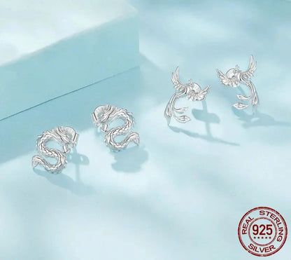 925 Sterling Silver Dragon Stud Earrings