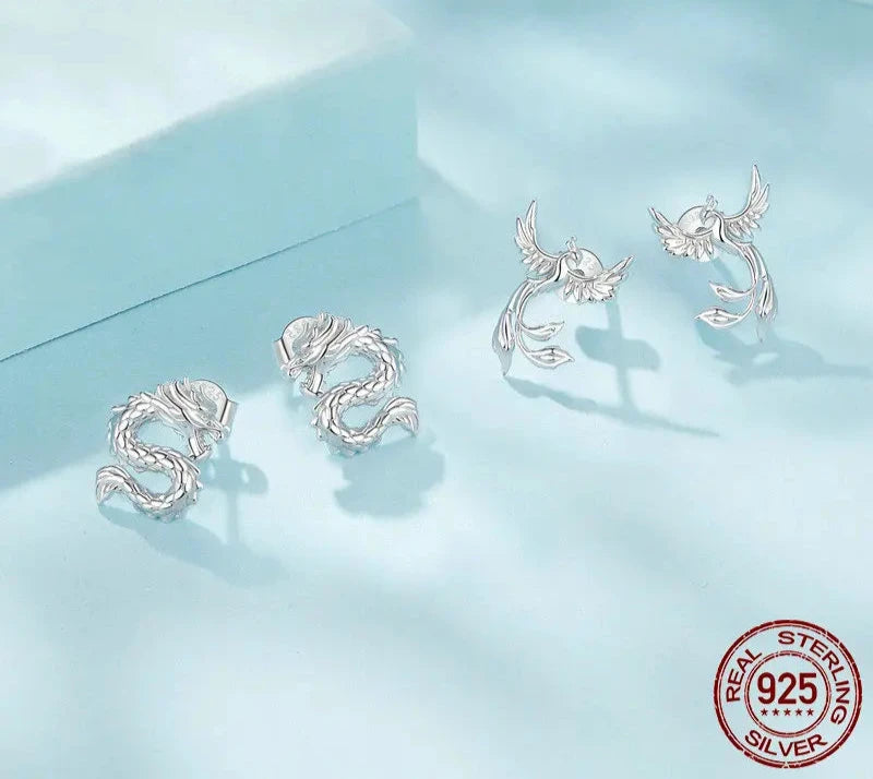 925 Sterling Silver Phoenix Stud Earrings