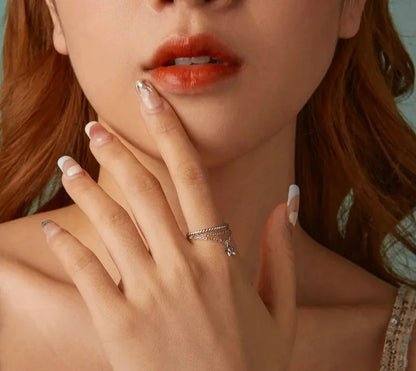 925 Sterling Silver Star Tassel Chain Ring