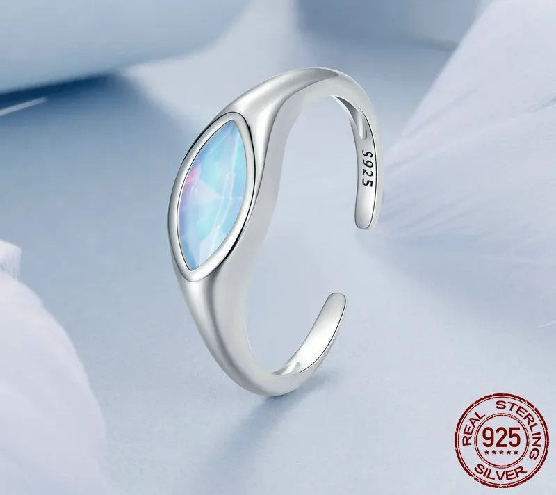 925 Sterling Silver Adjustable Evil Eye Ring - TEA LU SHOP