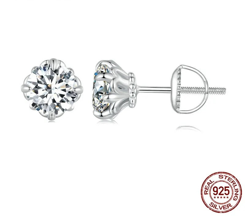 925 Sterling Silver Moissanite Stud Earrings - TEA LU SHOP