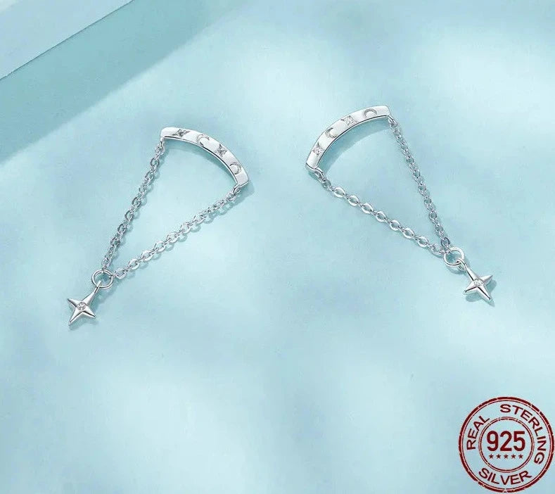 925 Sterling Silver Starry Tassel Star Earrings
