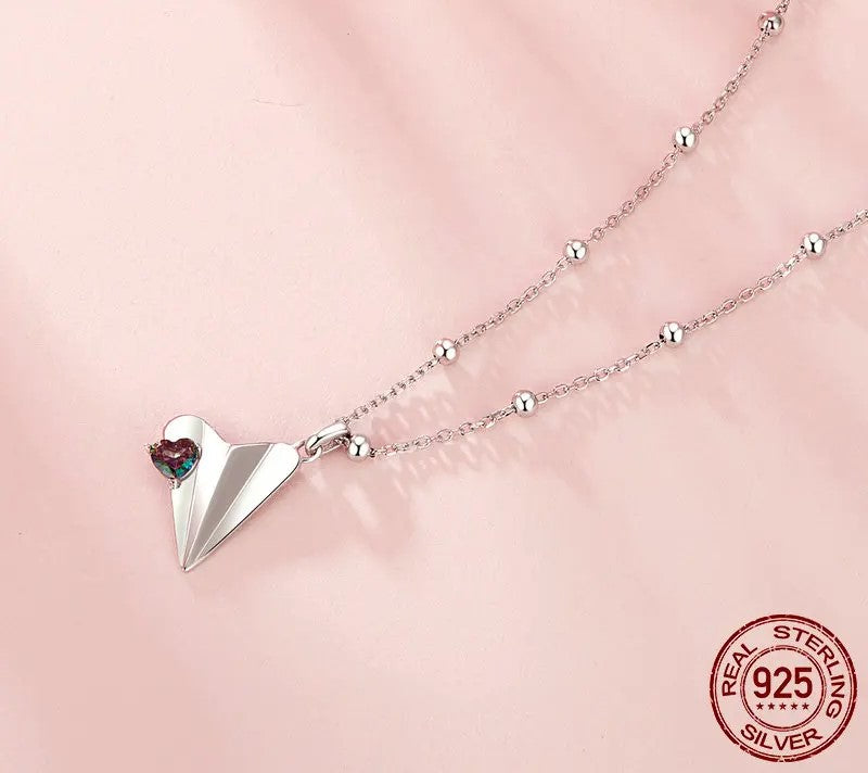 925 Sterling Silver Heart Origami Necklace - TEA LU SHOP
