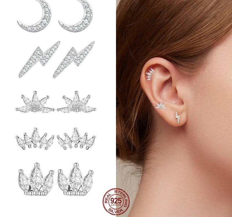 925 Sterling Silver Fashion Sparkling Stud Earrings - TEA LU SHOP
