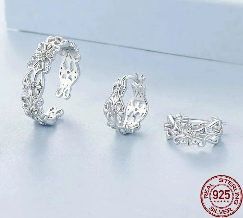 925 Sterling Silver Luxury Flower Jewelry Set