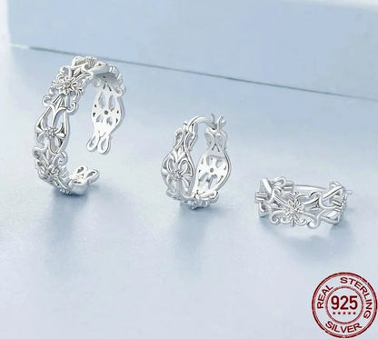 925 Sterling Silver Luxury Flower Jewelry Set