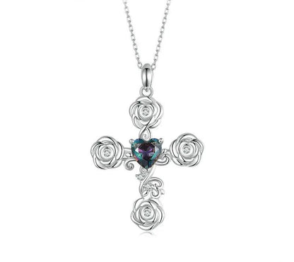 925 Sterling Silver Rose Cross Pendant Necklace - Shine Bright Store