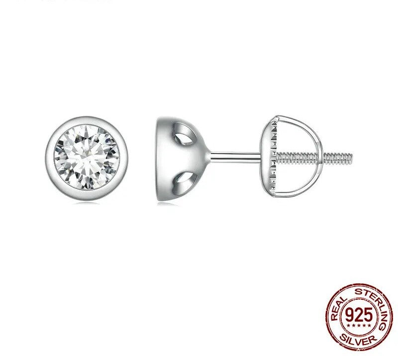 925 Sterling Silver Moissanite Stud Earrings - TEA LU SHOP