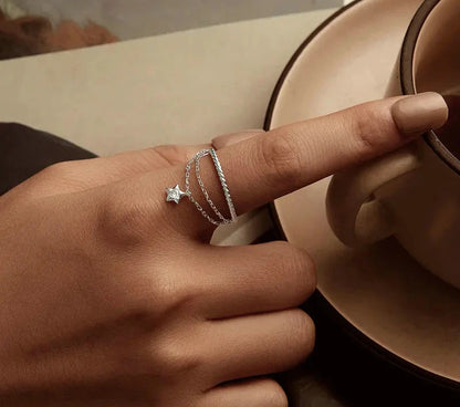 925 Sterling Silver Star Tassel Chain Ring