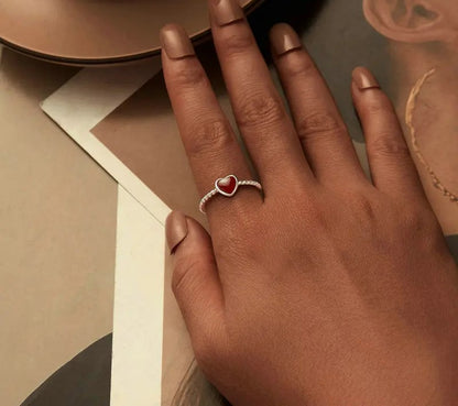 925 Sterling Silver Red Heart Open Ring - Shine Bright Store