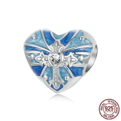 925 Sterling Silver Heart Cross Charm