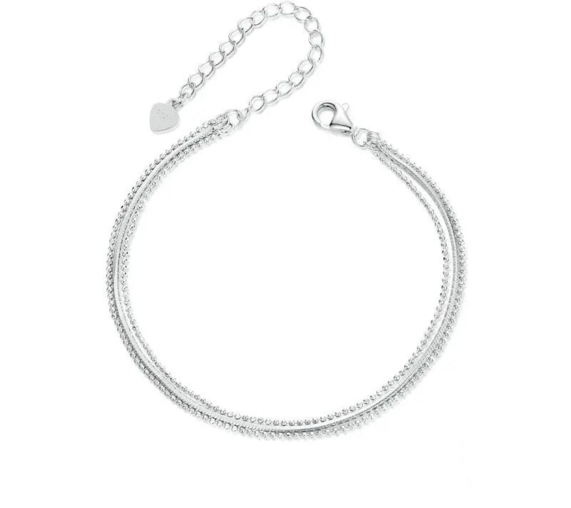 925 Sterling Silver Triple-Layered Adjustable Chain Bracelet - Shine Bright Store