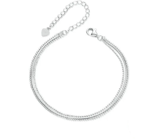 925 Sterling Silver Triple-Layered Adjustable Chain Bracelet - Shine Bright Store