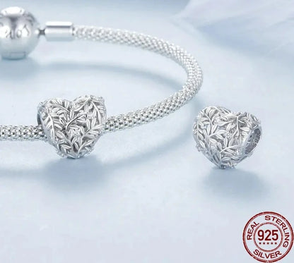 925 Sterling Silver Heart-Shaped Hollow Charms