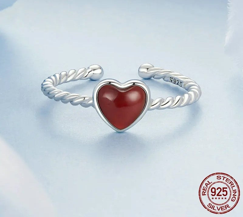 925 Sterling Silver Red Heart Open Ring - Shine Bright Store