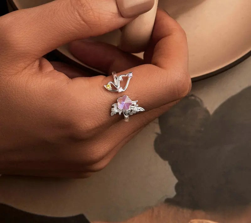 925 Sterling Silver Zircon Pink Flower Open Adjustable Ring - Shine Bright Store