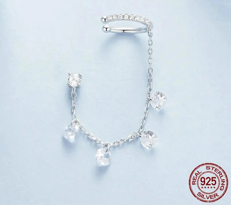 Sparkling Starry Chain Tassel Zircon Drop Mono-Earring