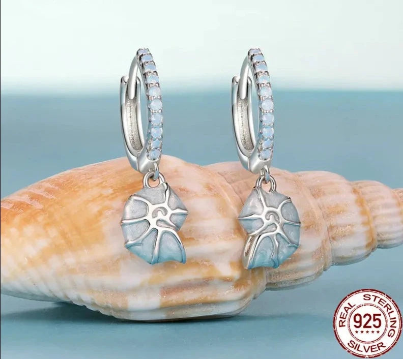925 Sterling Silver Blue Conch Ear Buckles