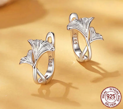 925 Sterling Silver Ginkgo Leaf Hoop Earrings