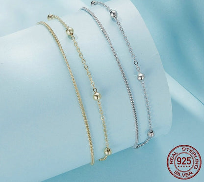 925 Sterling Silver Double Layers  Chain Bracelet - TEA LU SHOP