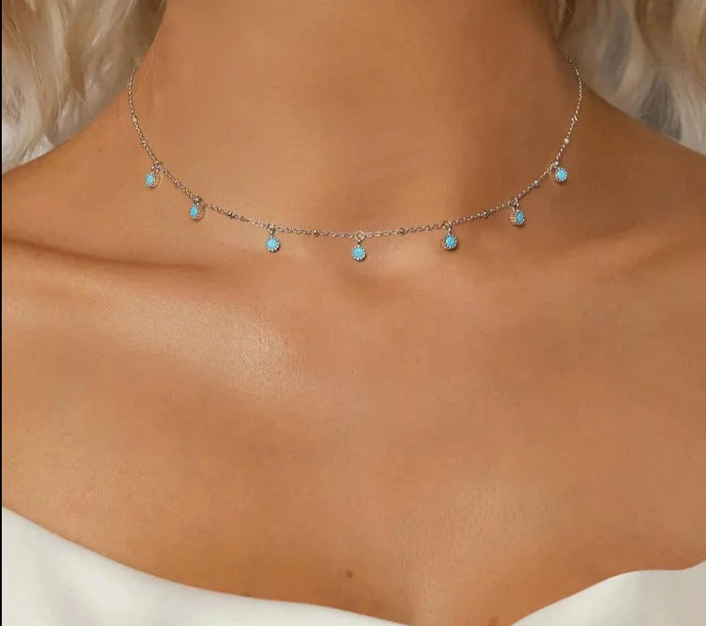 925 Sterling Silver Turquoise Bead Necklace