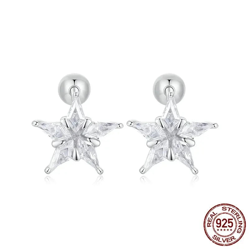 925 Sterling Silver Shiny Star Stud Earrings