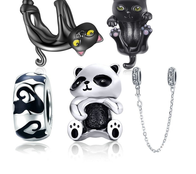 925 Sterling Silver Cartoon Black Cat Charms - TEA LU SHOP