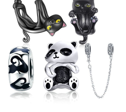 925 Sterling Silver Cartoon Black Cat Charms - TEA LU SHOP