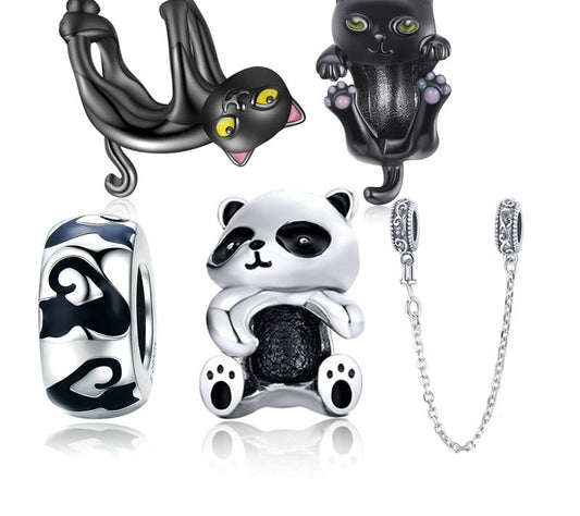 925 Sterling Silver Cartoon Black Cat Charms - TEA LU SHOP