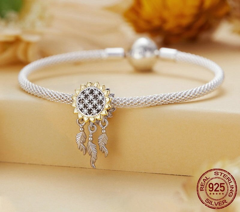 925 Sterling Silver Heart Sunflower Pendants - TEA LU SHOP