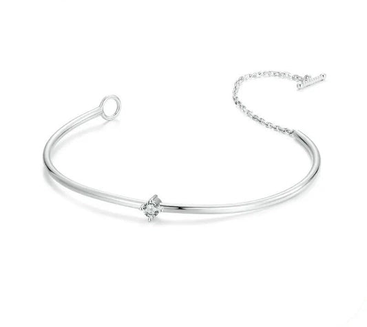 925 Sterling Silver Simple Zircon Bangle Bracelet - Shine Bright Store