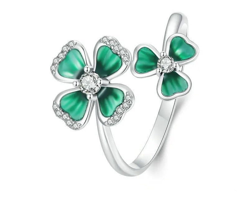 925 Sterling Silver Elegant Four-Leaf Clover Adjustable Ring - TEA LU SHOP