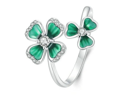 925 Sterling Silver Elegant Four-Leaf Clover Adjustable Ring - TEA LU SHOP