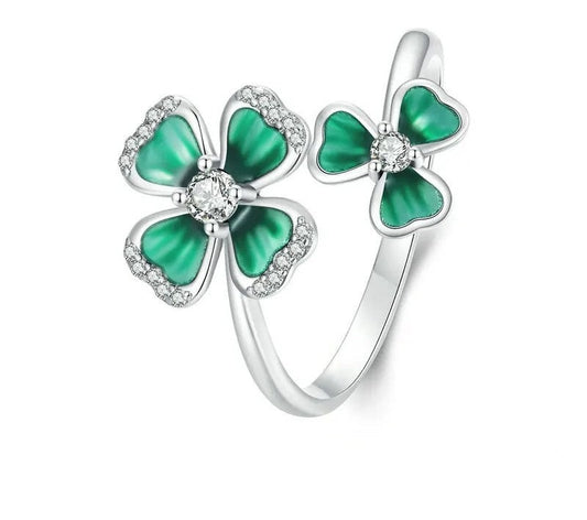 925 Sterling Silver Elegant Four-Leaf Clover Adjustable Ring - TEA LU SHOP