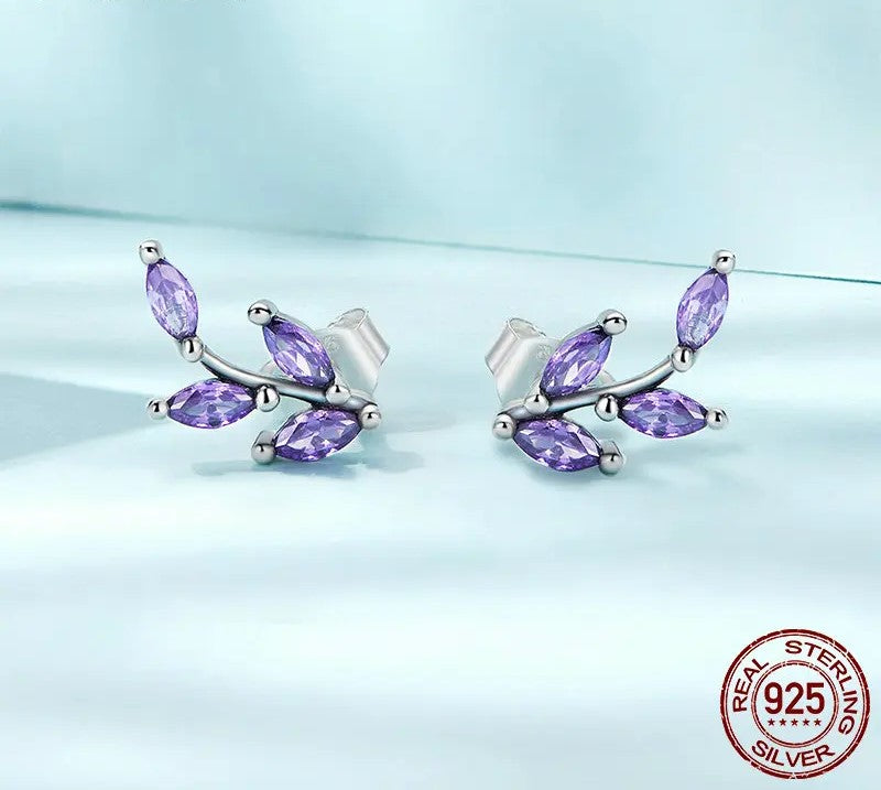 925 Sterling Silver Purple Branch Stud Earrings - TEA LU SHOP
