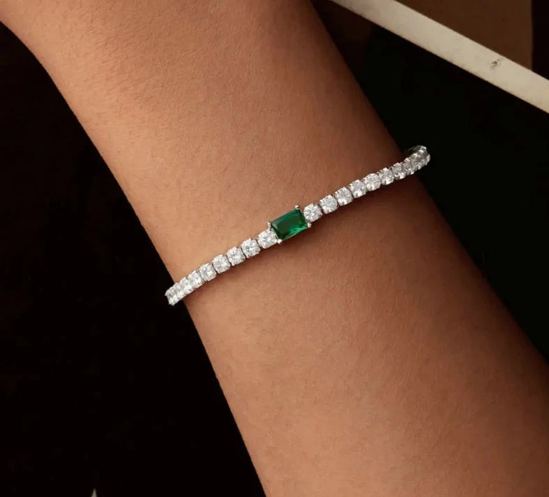 925 Sterling Silver Green Cubic Zirconia Bracelet