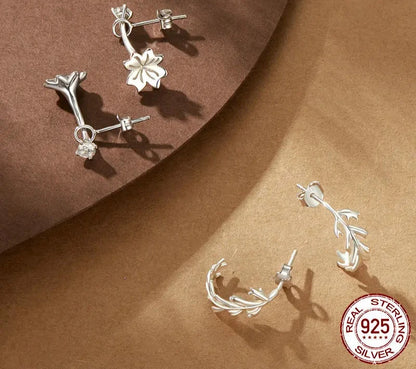 925 Sterling Silver Dainty Leaf Stud Earrings