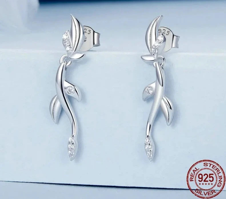 925 Sterling Silver Leaf Stud Earrings