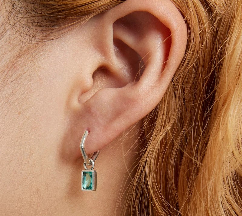 925 Sterling Silver Square Green Zircon Drop Earrings - TEA LU SHOP