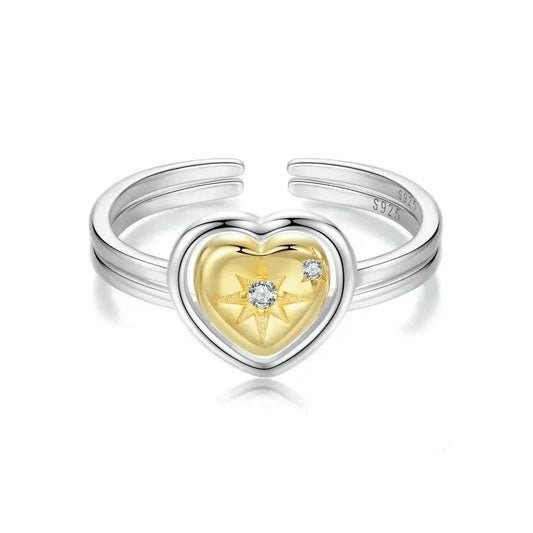 925 Sterling Silver Heart Open Ring