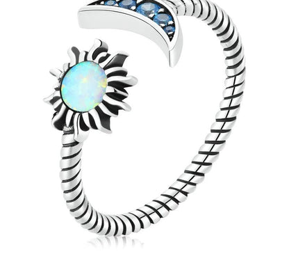 925 Sterling Silver Shining Sun & Moon Ring - TEA LU SHOP