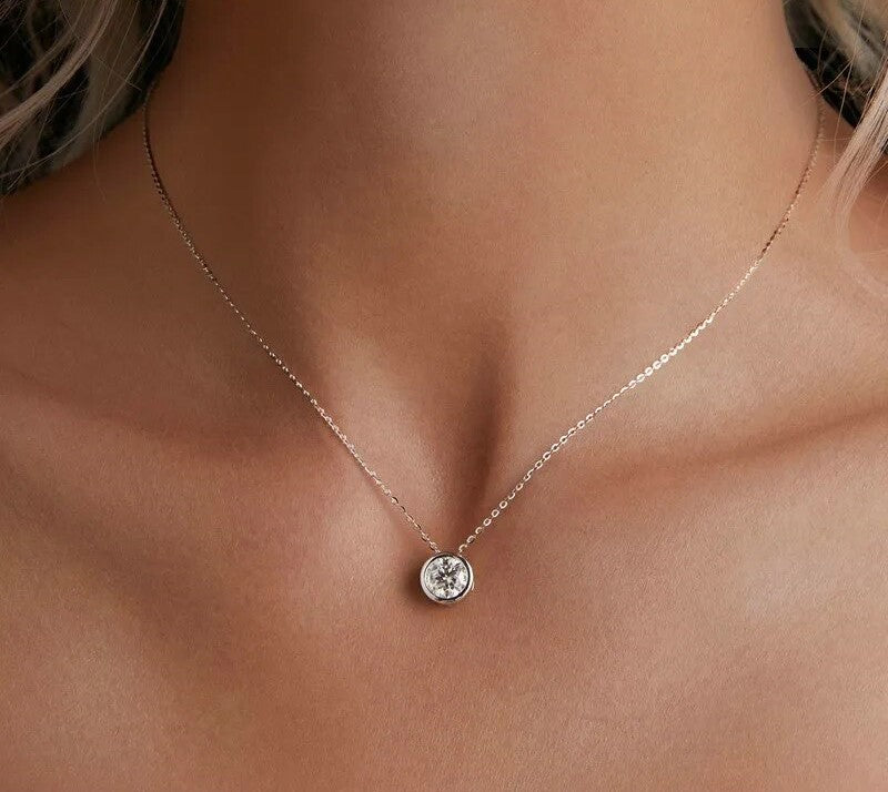 925 Sterling Silver Moissanite Necklace - TEA LU SHOP
