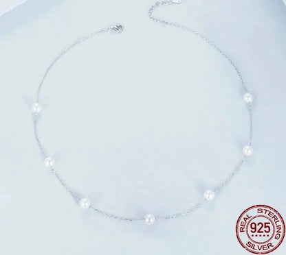 925 Sterling Silver Dainty Shell Pearl Necklace