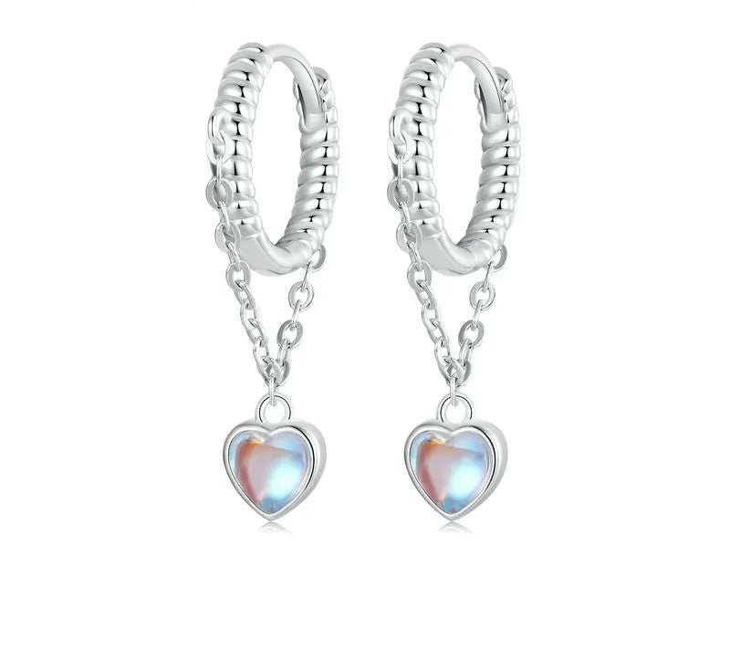 925 Sterling Silver CZ Heart Moonstone Drop Earrings - Shine Bright Store