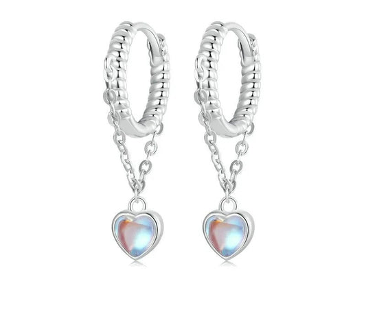 925 Sterling Silver CZ Heart Moonstone Drop Earrings - Shine Bright Store